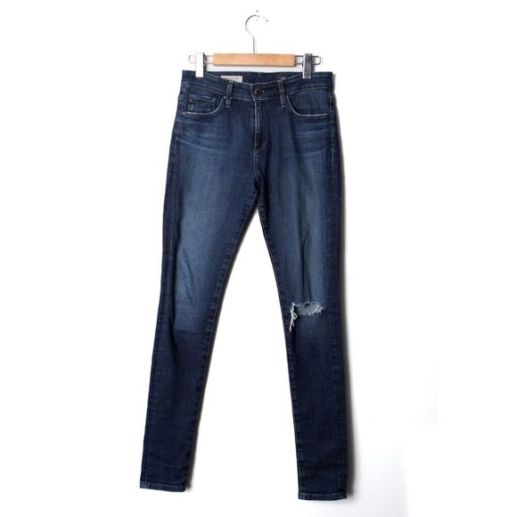AG Adriano Goldschmied FARRAH Skinny Jeans High Rise Stretch Ripped Denim Blue - Picture 2 of 11